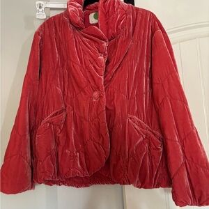 Anthropologie Red Velvet Puffer Jacket